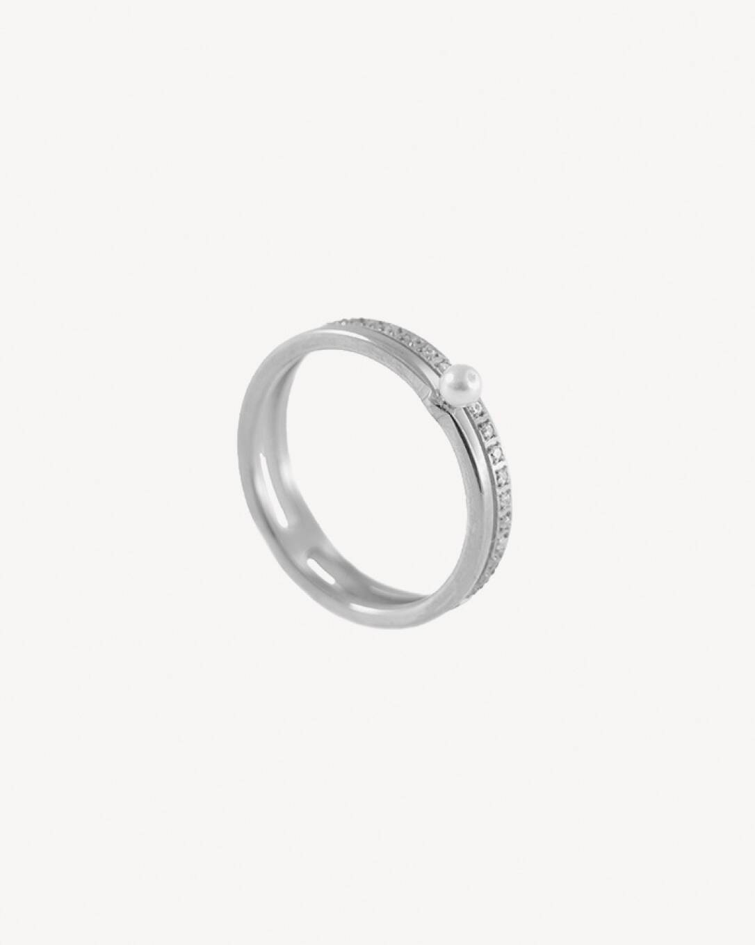 Anillo, acero quirúrgico, plata, perla, piedra, brillo, homini studio