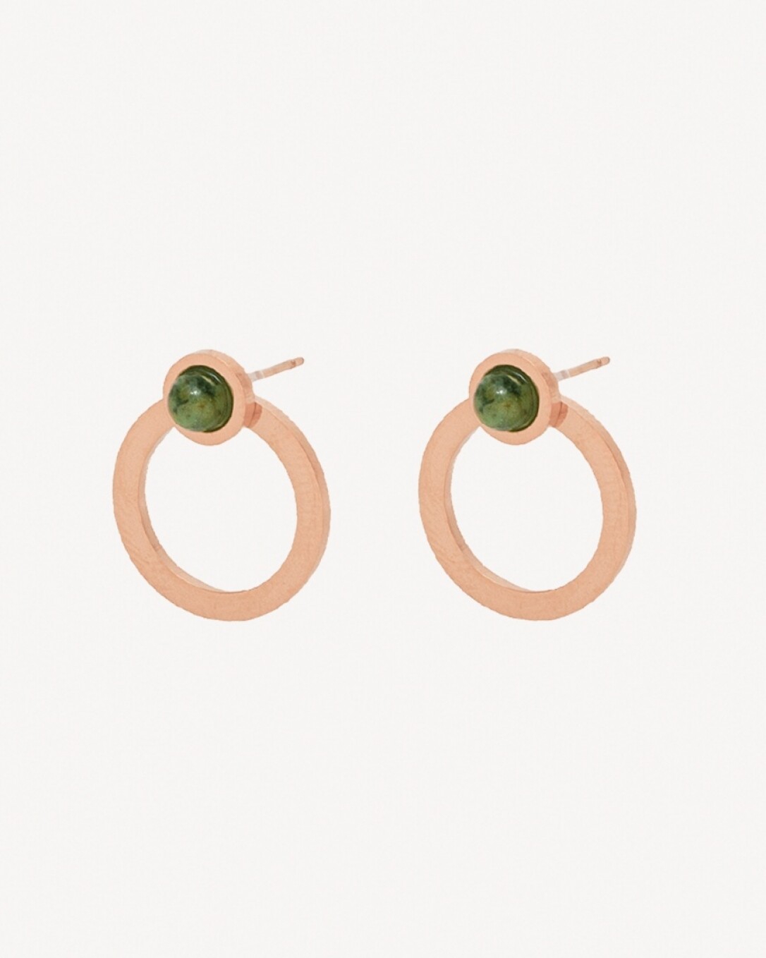 Aros de Bronce Bañado, en oro y en oro rosa, piedra verde, marron, homini studio